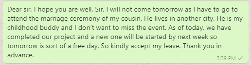 Casual leave message