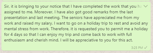 Permission message to be absent from work
