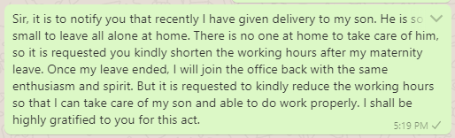 Request Messages for Reducing Hours After Maternity Leave