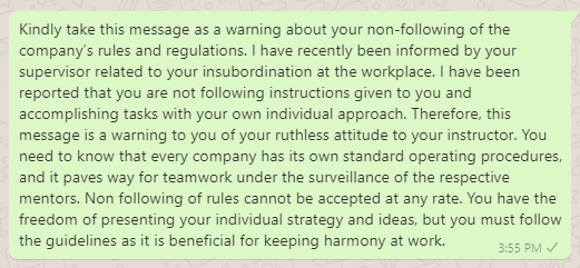 Messages of Non-following of SOPs in the Office ﻿