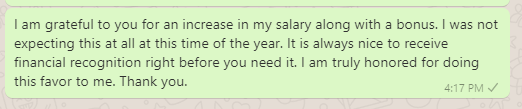 Thank you message to boss for bonus