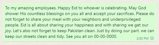 Eid ul Adha Wish Message from CEO ﻿