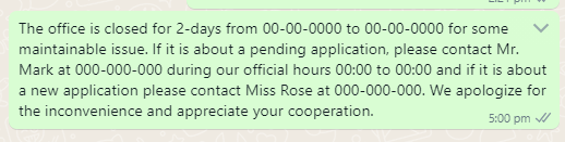 Office will be closed message