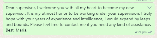 Welcome message to supervisor by staff